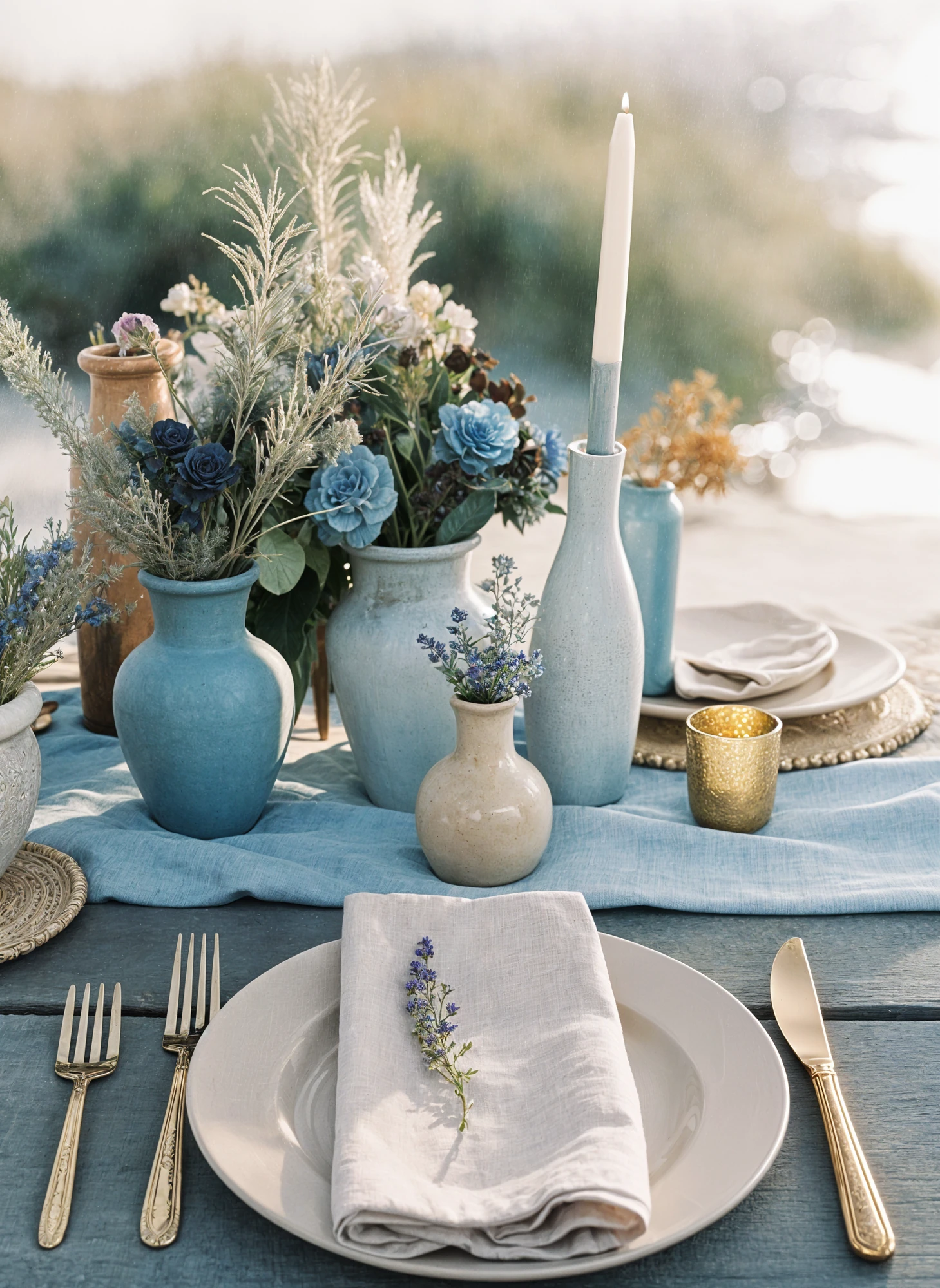 Simple White Table Setting With Entree Menu Next to White and Yellow Flower Decor at Reception
