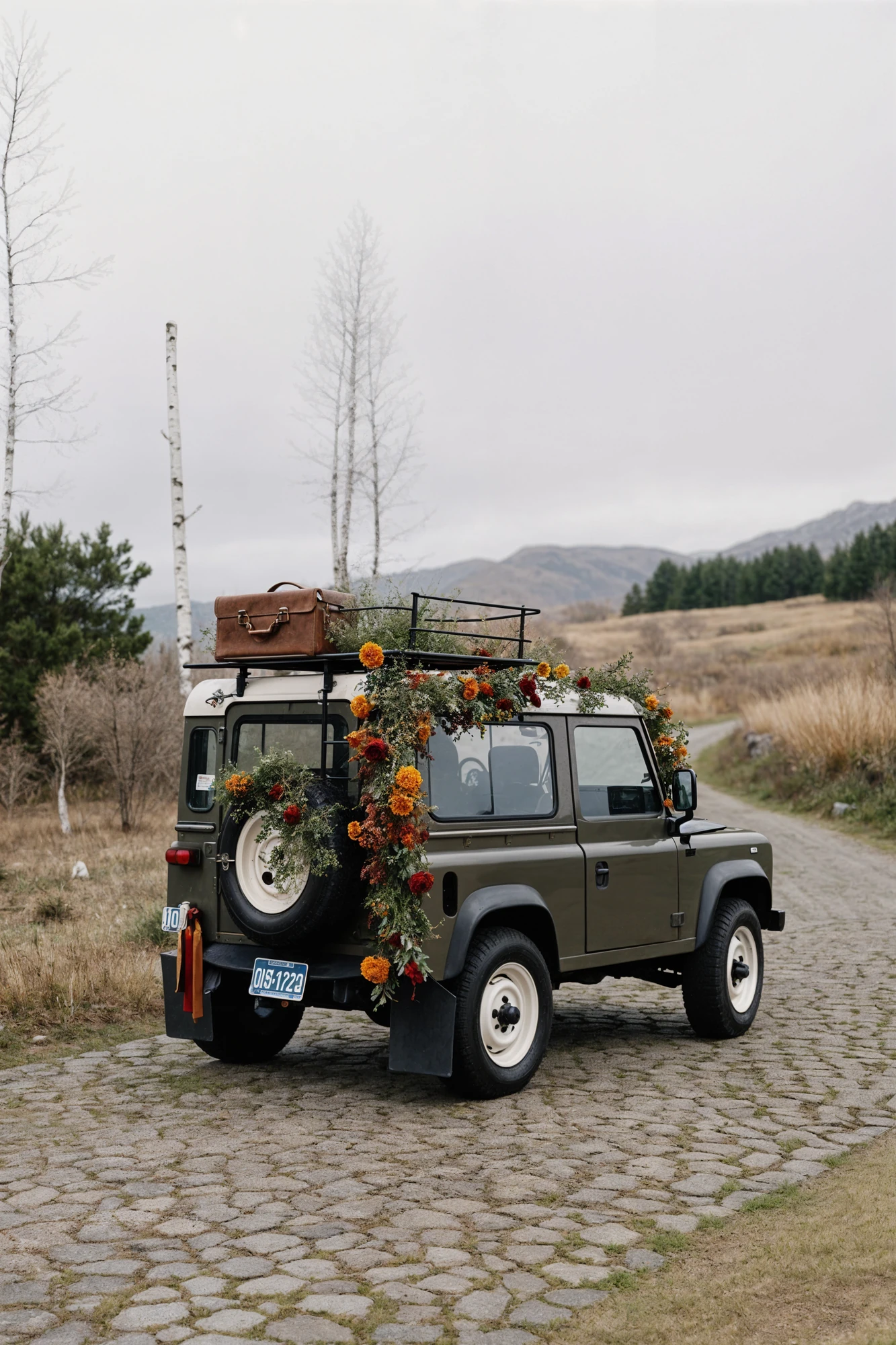 Decorated Jeep at Wedding Ceremony 