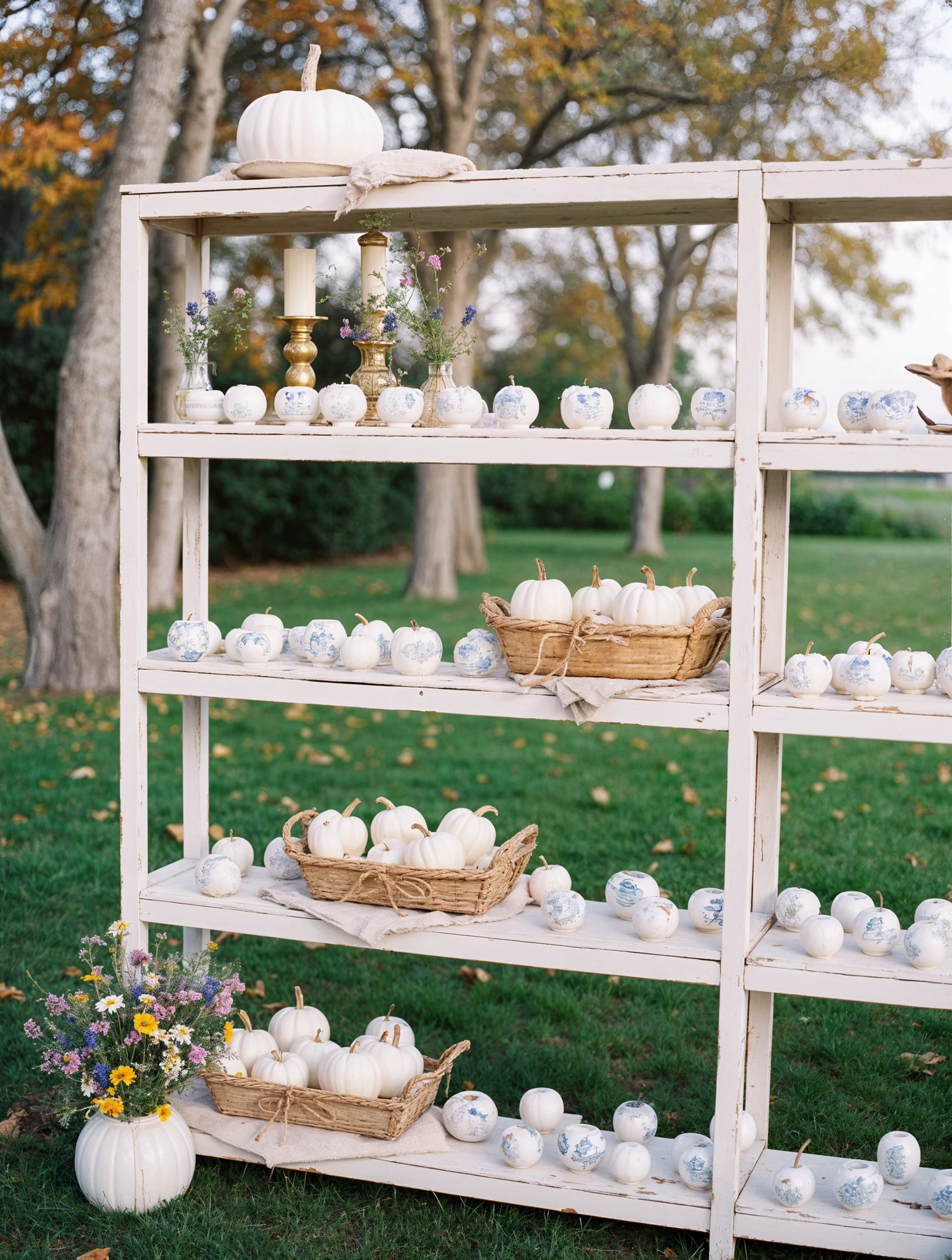 White Pumpkin Escort Cards on Shelves