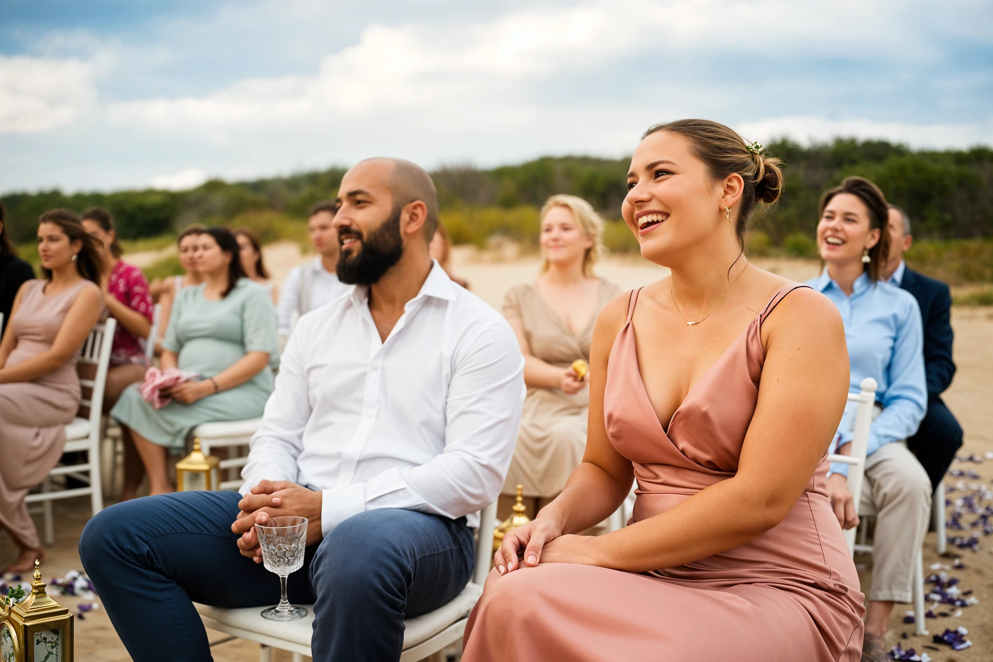 Guests at a Wedding Ceremony on the Beach