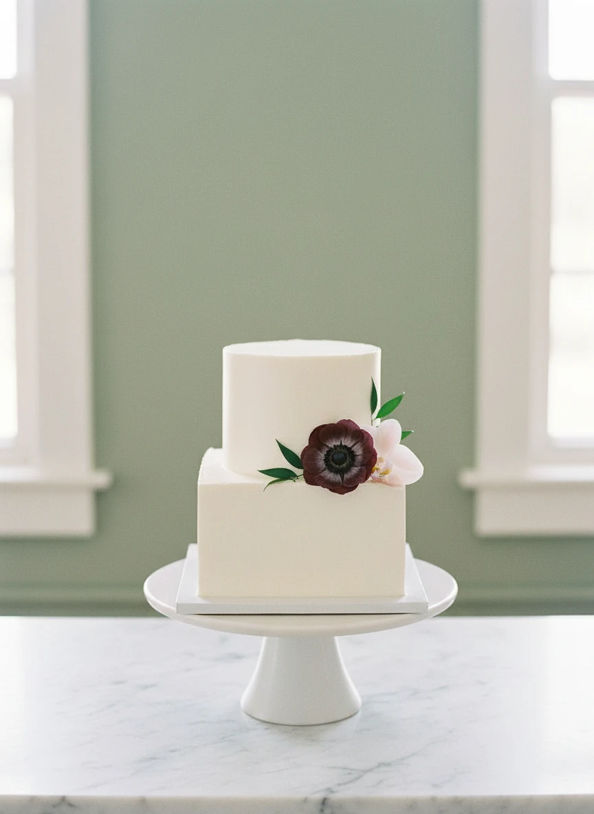 two tiered cake with sugar flowers