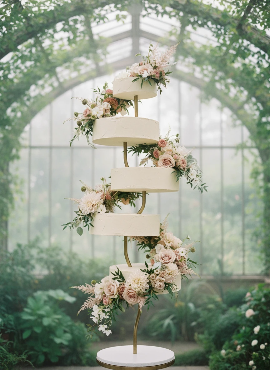Three square one-tiered wedding cakes with flowers