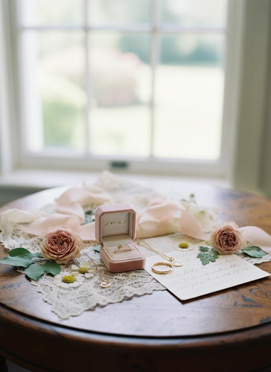 bride putting on a necklace