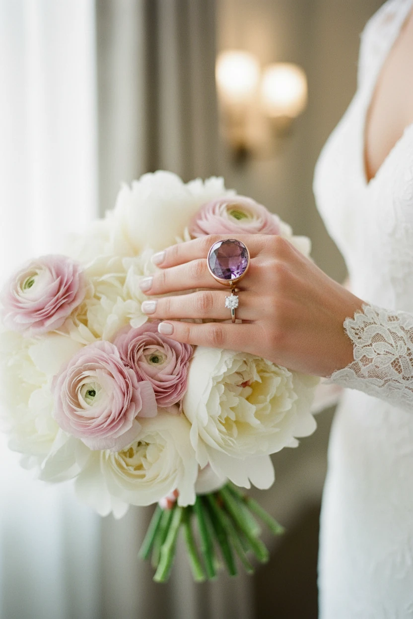 green engagement and cocktail ring