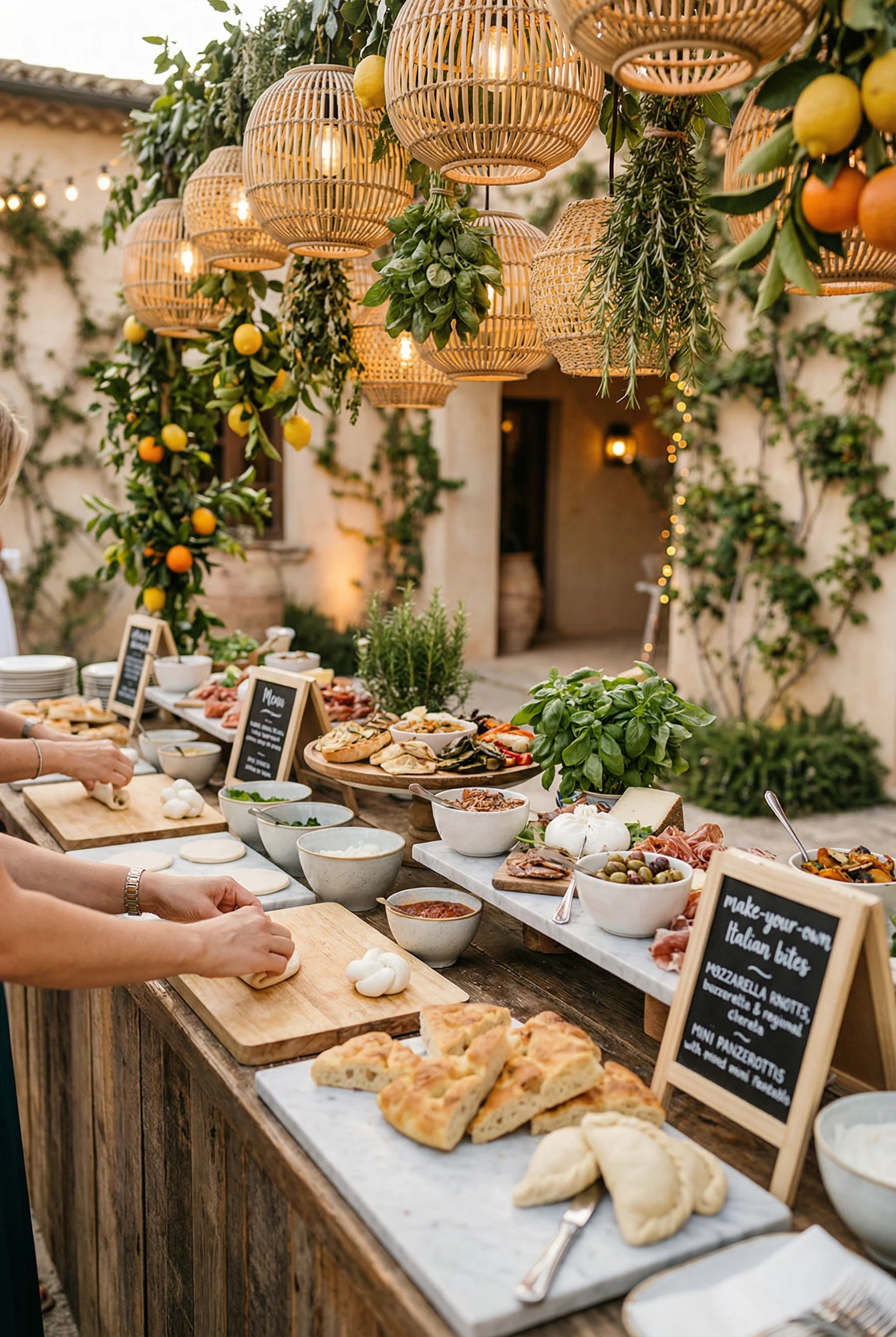 Buffet-Style Foods at a Wedding With Nuts, Olives, and More