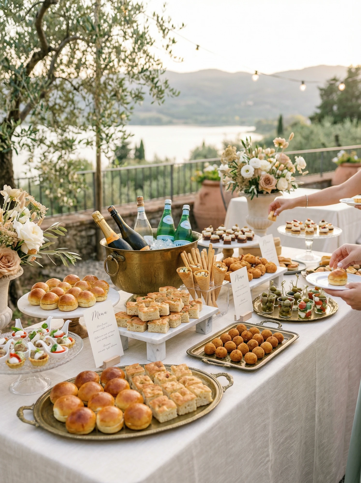 Wedding Buffet With Croissants, Brushetta, and More