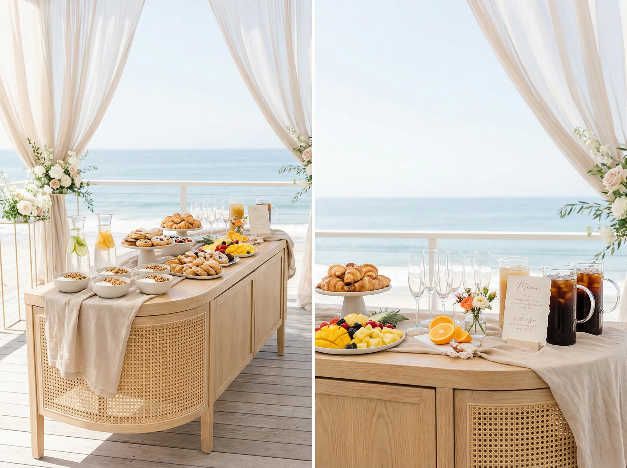 Brunch Buffet at a Couple's Wedding Reception With Umbrella