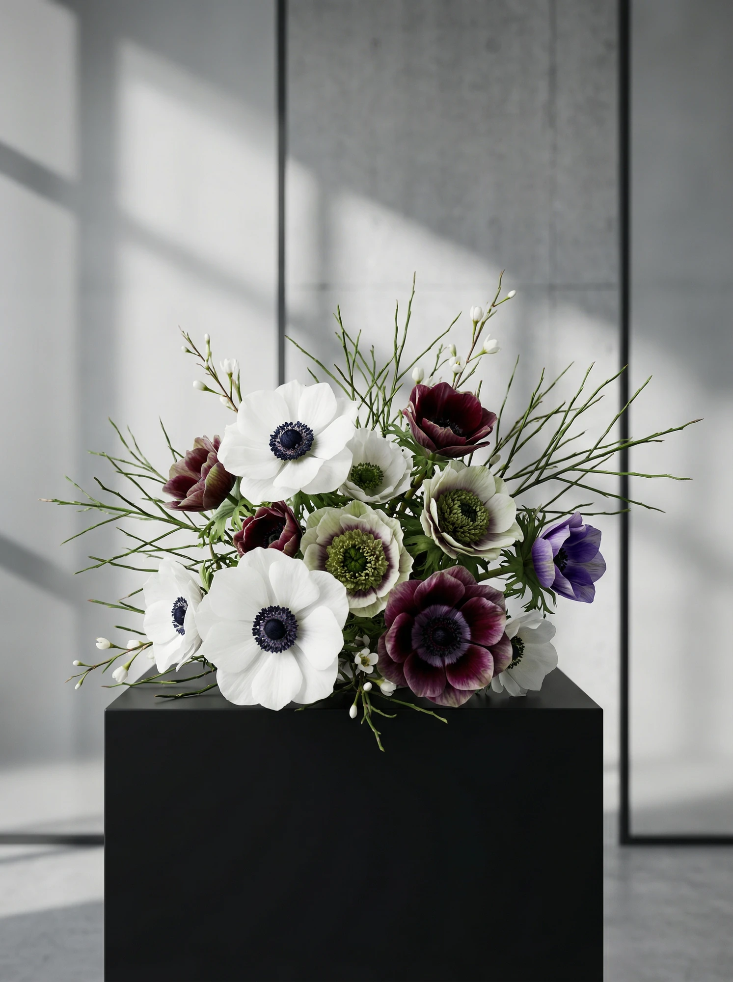 anemone wedding bouquet with eucalyptus