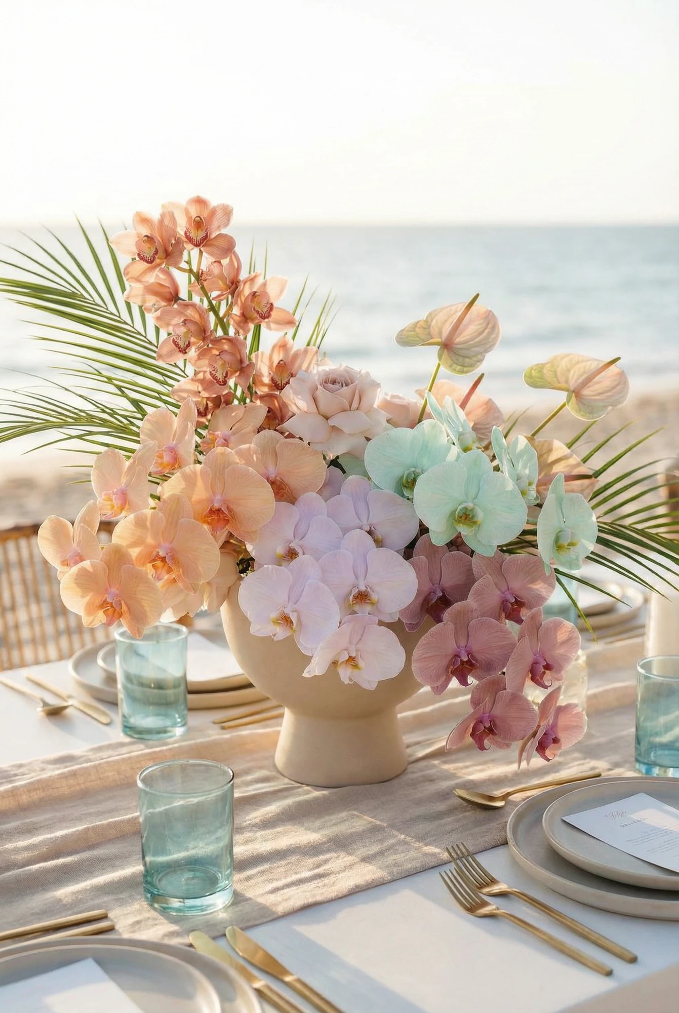 tropical orchid wedding centerpiece
