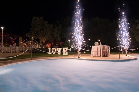 Love, fireworks, dry ice in pool